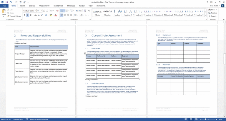 Availability Plan Template (SDLC) – Software Development Templates ...